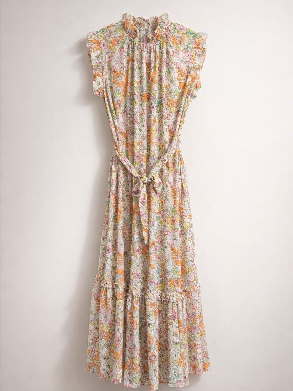CeCe Floral Midi Dress in Orange, Pink, Green - Picture 5 of 7